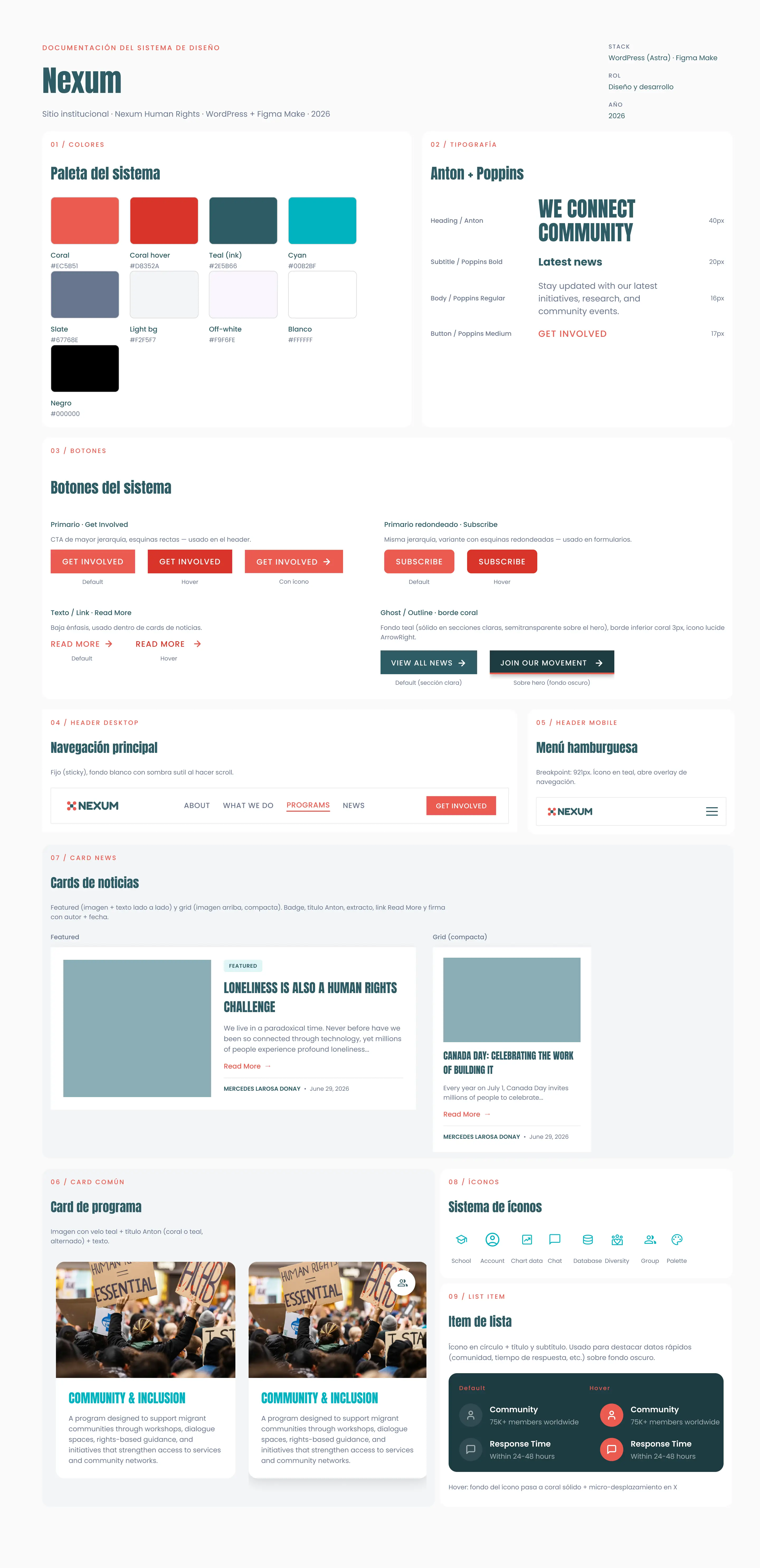 Nexum Human Rights — Algunos componentes de sistema de diseño